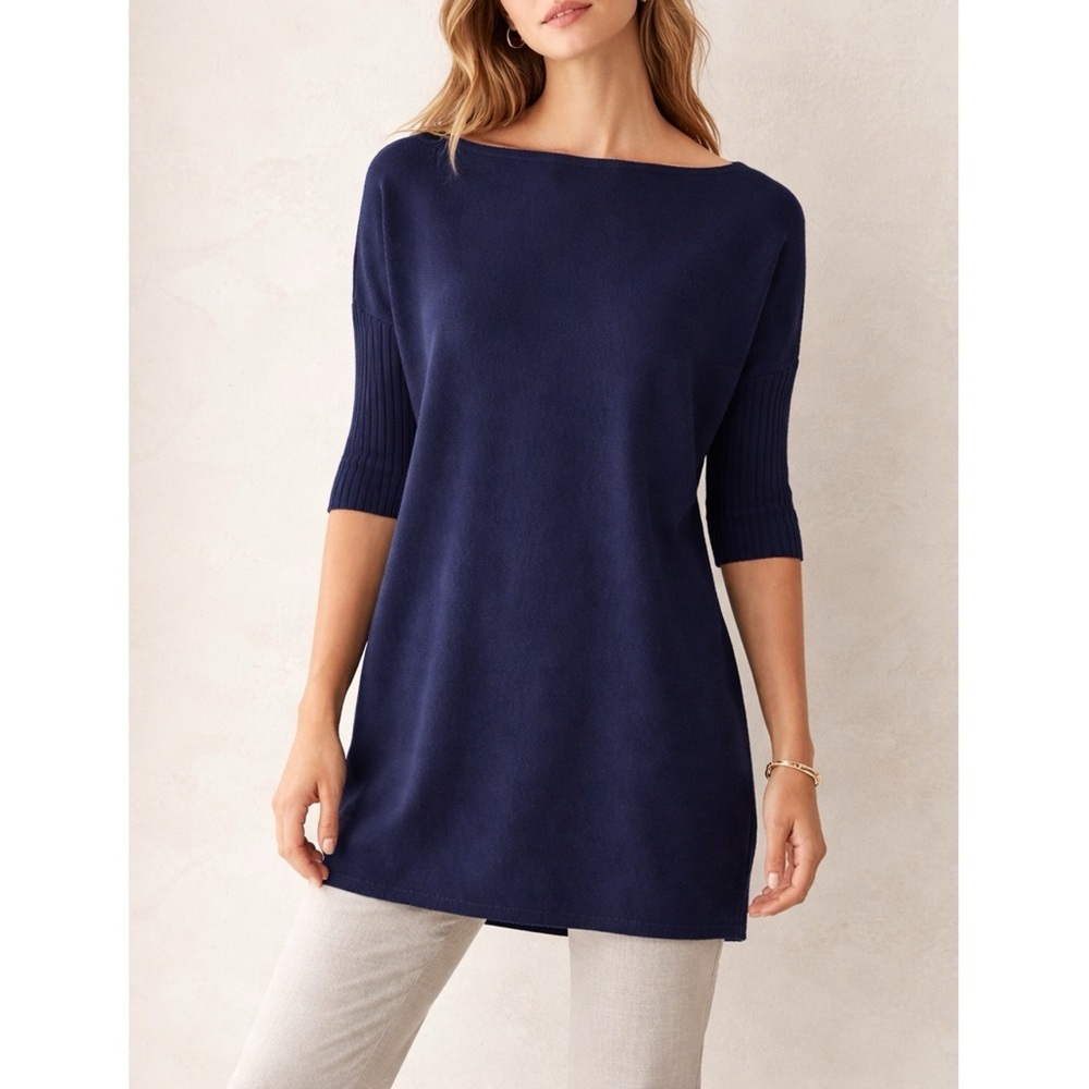 Peruvian Connection Rebelle Tunic Sweater Ink Blue Pima Cotton Modal XS